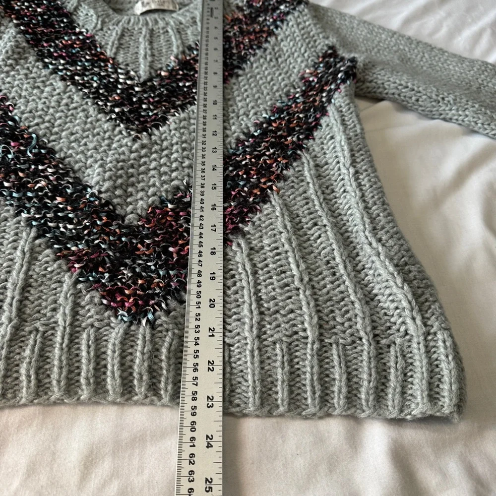 Barbra Sue Vintage Chunky Knit Long Sleeve Sweater Gray Ribbon Chevron **Flaws** - Picture 12 of 14